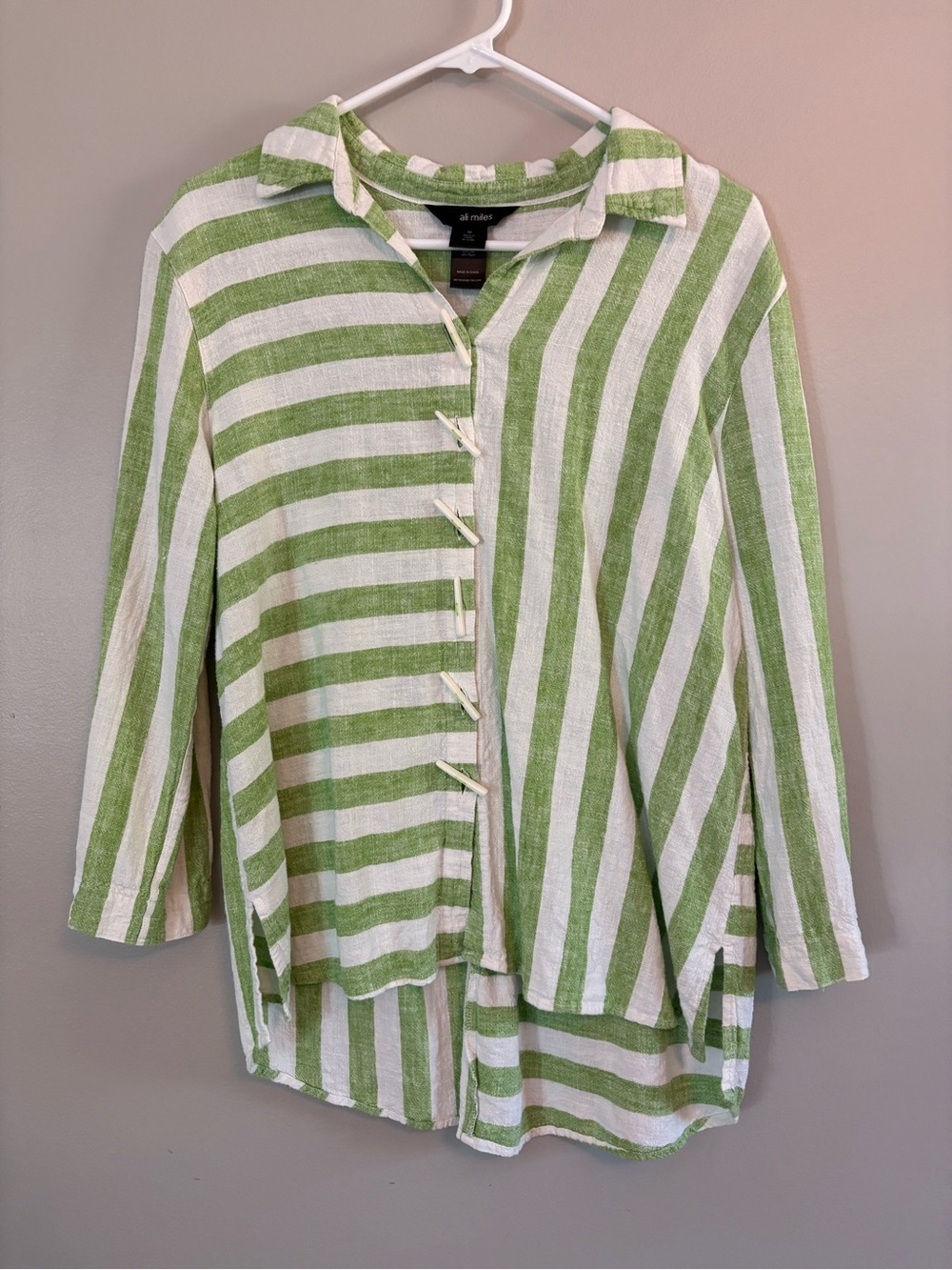 Ali Miles Linen Blend Mixed Stripe Asymmetrical Tunic Top Size Medium